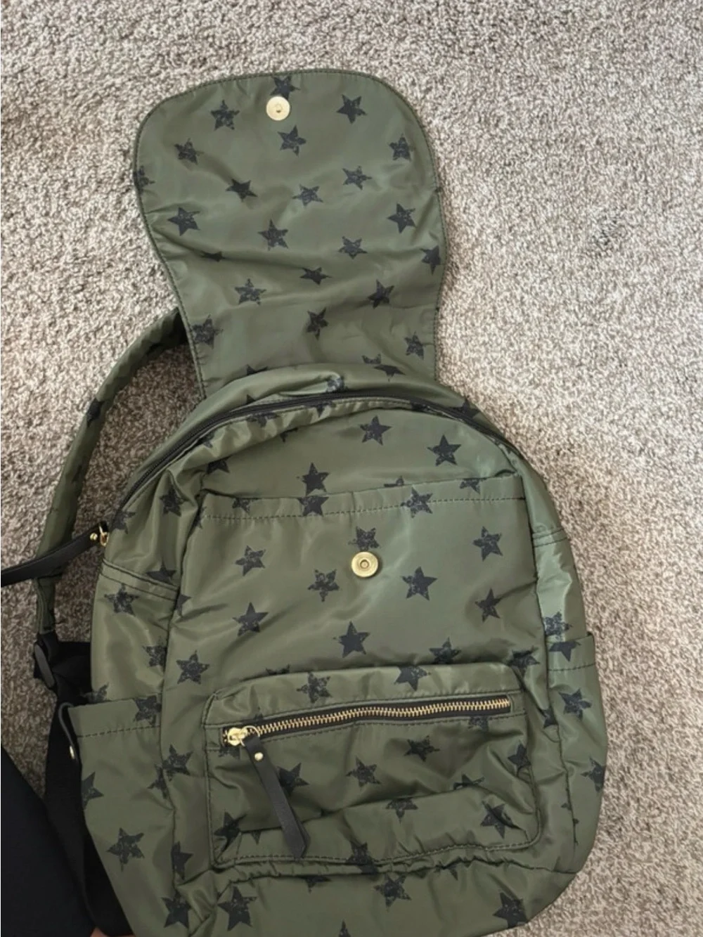 Olive Green Star-Print Nylon Backpack